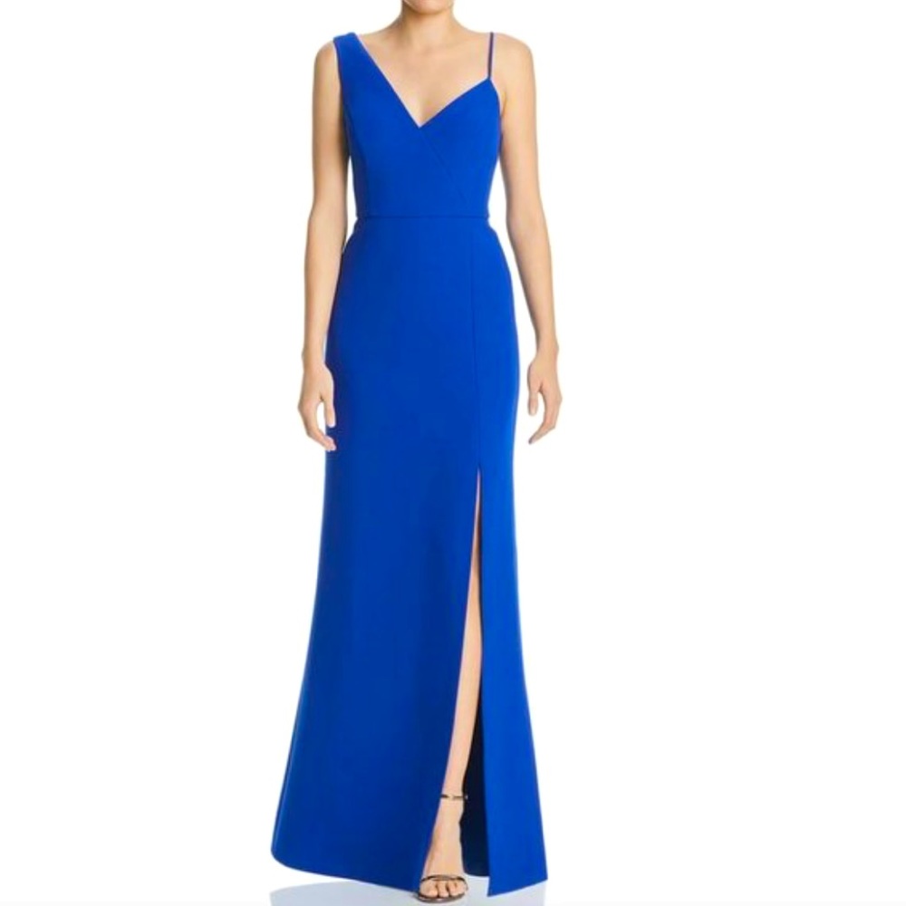 Bcbg max azria size 0 royal electric blue asymmetrical cut out gown maxi dress